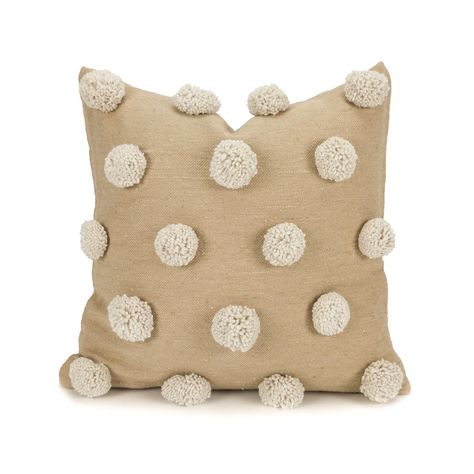 20 x 20 Tan Pillow Cover With Ivory Polka Dot Pom | Etsy Office Sunroom, Tan Pillows, Indigo Mudcloth, Pretty Pillows, Pom Pom Pillows, Neutral Pillows, Beige Pillows, Broken Arrow, Black Pillows