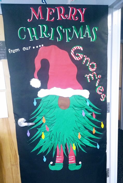 Christmas Gnome Door Decoration School, Gnome Office Door Decoration, Gnome Door Decorating Contest, Chillin With My Gnomies Classroom Door, Gnome Christmas Bulletin Board, Gnome Christmas Bulletin Board Ideas, Christmas Gnome Door Decoration, Gnome Christmas Door Decoration, Gnome Classroom Door Decoration