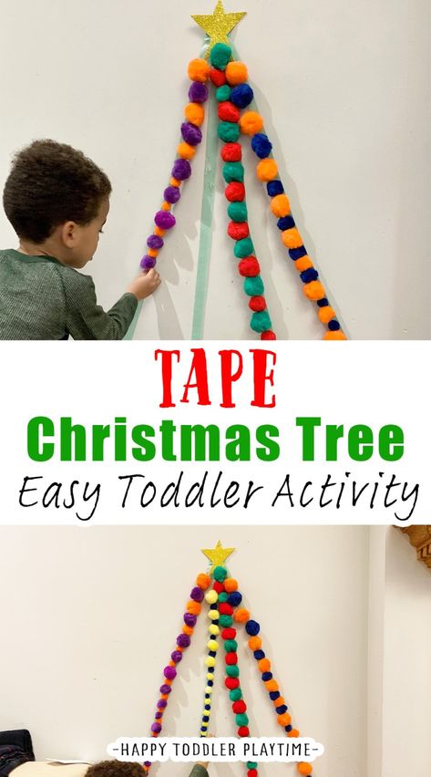 Tape Christmas Tree Activity for Toddlers - Happy Toddler Playtime Christmas Tree Sensory, Tape Christmas Tree, Christmas Tree Activity, Tree Activity, Toddler Christmas Tree, Activity For Toddlers, Easy Toddler Activities, Simple Christmas Tree, Kid Activities