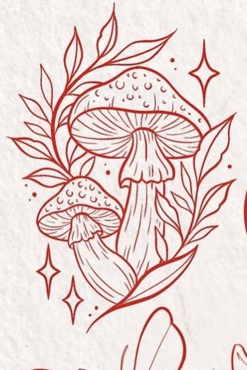 Easy Drawing Ideas, Mushroom Tattoos, Mushroom Drawing, Red Ink Tattoos, Tattoo Portfolio, Tattoo Outline, Mushroom Art, Easy Drawing, Tattoo Design Drawings