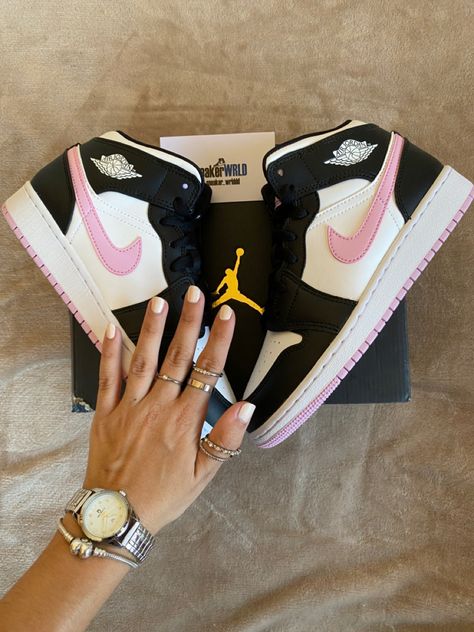 Air jordan 1 mid arctic pink white and jewerly Air Jordans 1 Mid Women, Air Jordan 1 Mid Shoes, Women Air Jordan 1 Mid, Jordan 1 Women Pink, Jordans For Women Pink, Arctic Pink Jordans, Nike Jordan Air 1 Pink, Nike Air Jordan 1 Mid Outfit Women, Jordan 1 Girl