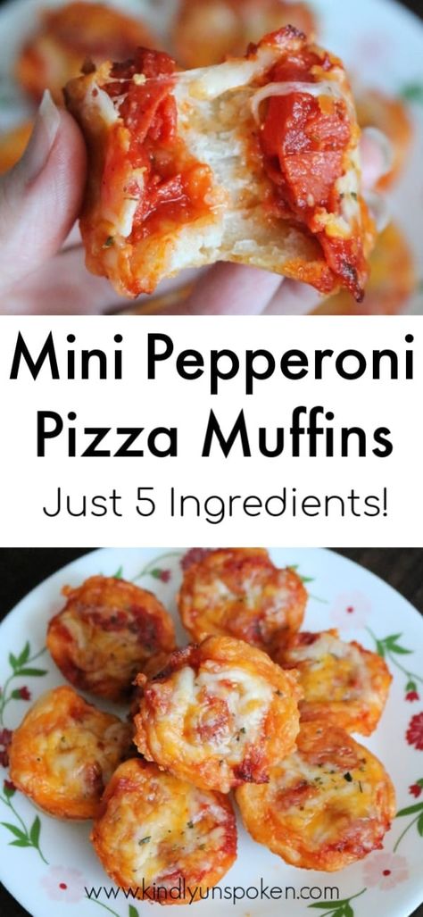 These Easy Mini Pepperoni Pizza Muffins are made with refrigerated pizza dough, pepperoni, cheese, pizza sauce, and Italian seasoning. Make these delicious pizza muffins for dinner in less than 20 minutes! #pizza #pizzarecipe #easydinner #appetizer Mini Pizza Muffins, Pizza Muffins With Pizza Dough, Pizza Bites With Pizza Dough, Pizza Appetizers Appetizer Ideas, Pepperoni Pizza Muffins, Pizza Muffins Recipe Pillsbury, Pizza Muffins With Biscuits, Recipes With Pizza Sauce, Pilsbury Pizza Dough Recipe Easy