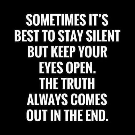 Sometimes it's best to stay silent but keep your eyes open Keep Silent Quotes, Keep Silent, Silent Quotes, Stay Silent, Keep Your Eyes Open, Eyes Open, Love Yourself, The Truth, The Journey