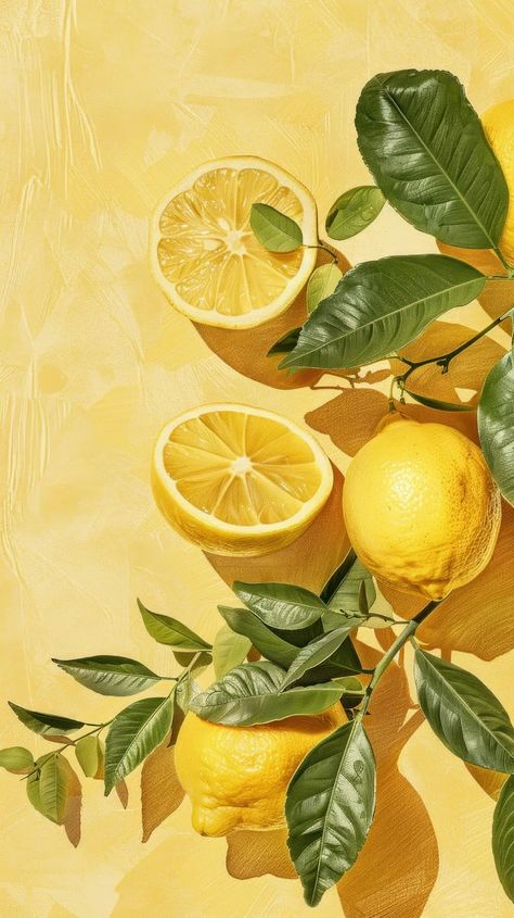 Lemon Aesthetic Vintage, Lemon Wallpaper Iphone, Lemon Wallpaper Aesthetic, Fruit Wallpaper Aesthetic, Fruit Poster Design, Lemons Aesthetic, Green Iphone Wallpaper, Lemons Painting, Lemons Wallpaper