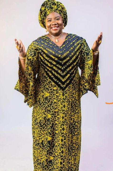 A Shape Ankara Gown Styles, A Shape Gown Ankara Long, Agbada Styles For Women, Dress For Older Women, Kampala Kaftan Styles For Women, A Shape Gown Ankara, Materials Gown Style, African Print Long Dress, Boubou Styles For Women