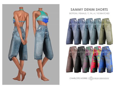 Sims 4 Cc Clothes Baggy Shirt, Sims 4 Cc Cargo Shorts, Jorts Sims Cc, Sims 4 Denim Shorts, Baggy Shorts Women, Asymmetric Pants, Cc Shopping, Alpha Cc, Los Sims