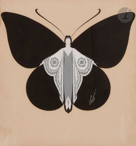 Erté | Butterfly Woman (1929) | MutualArt Erte Art Deco Illustrations, Erte Illustration, Art Deco Butterfly, Butterfly Woman, Erte Art Deco, Erte Art, Butterfly Fairy Wings, Art Deco Illustrations, Art Deco Illustration