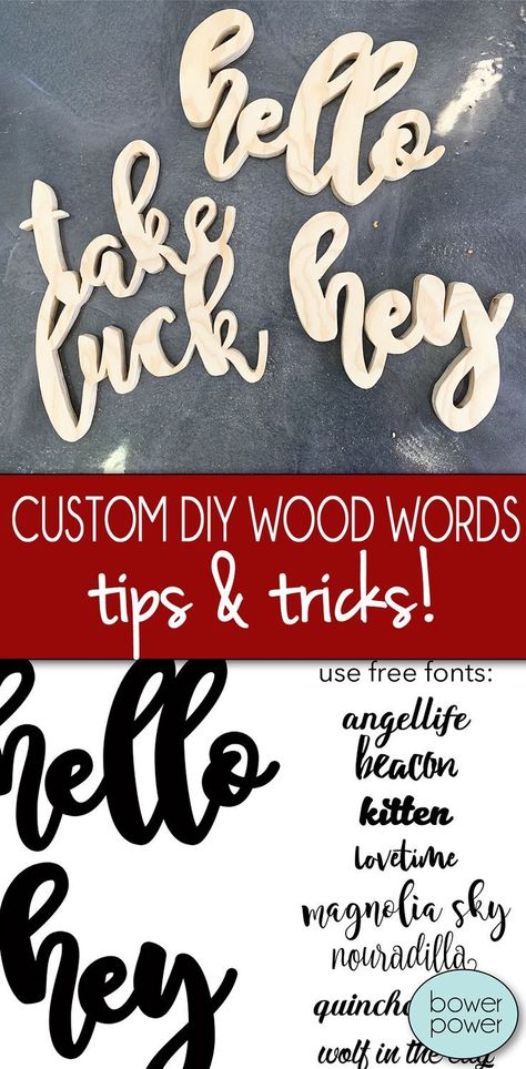 Custom DIY Wood Words. The possibilities are endless!  You can make custom phrases, cut out inside jokes, and create words that you would never be able to find in the stores.all with a little scrap wood, jigsaw and your Canon crafting printer. #woodcraftplans Jigsaw Projects, Wood Projects For Beginners, Wood Crafting Tools, Furniture Wood, Diy Holz, Design Wood, Create Words, Diy Pallet Projects, Wood Working For Beginners