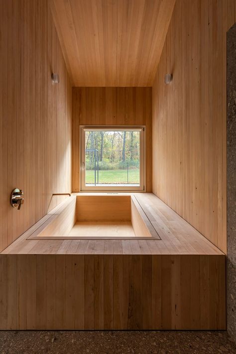 Ten contemporary bathrooms designed to take advantage of the view Underwater Bedroom, 1960s House, Black Window Frames, Peaceful Bedroom, Japanese Soaking Tubs, Wooden Bath, Pale Wood, Midcentury Home, Wood Cladding