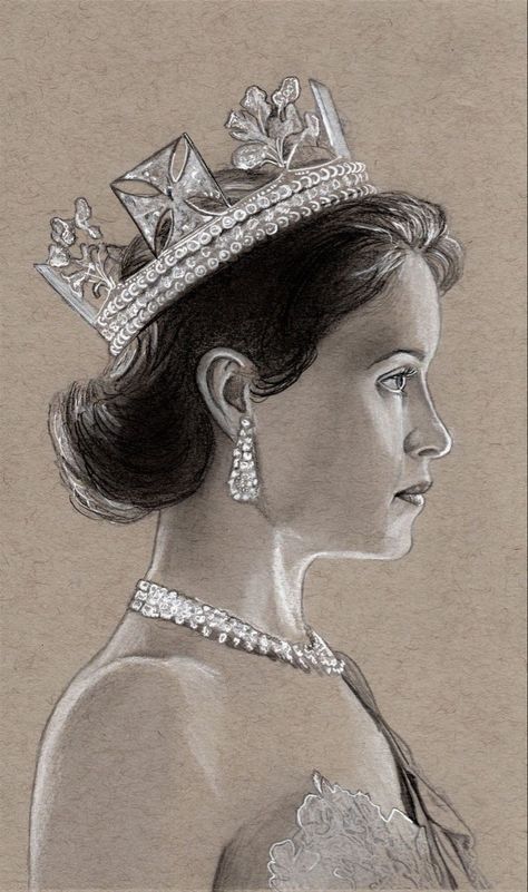 Queen Elizabeth The Crown, Queen Tattoos, Dessin Game Of Thrones, Queen Drawing, Crown Drawing, Claire Foy, Crown Aesthetic, Queen Tattoo, Tree Drawings Pencil