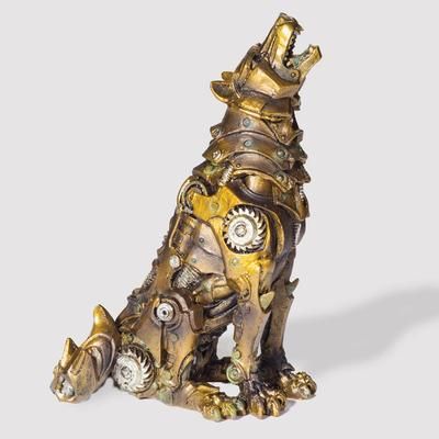 Head Tilted Back, Steampunk Wolf, Mey Rin, Wolf Sculpture, Steampunk Animals, Steampunk Items, Anime Cupples, Industrial Steampunk, Resin Statue