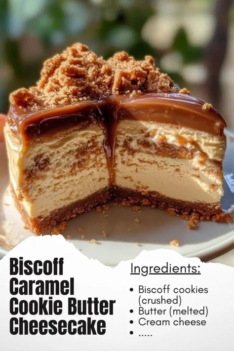 Decadent Biscoff Caramel Cookie Butter Cheesecake Recipe - Delicious Recipes - Easy Cooking Ideas and Tasty Dishes Biscoff Caramel, Biscoff Desserts, Cookie Butter Cheesecake, Dessert Ideas Easy, Biscoff Recipes, Biscoff Cheesecake, Biscoff Cookie Butter, Creamy Recipes, Biscoff Cookies