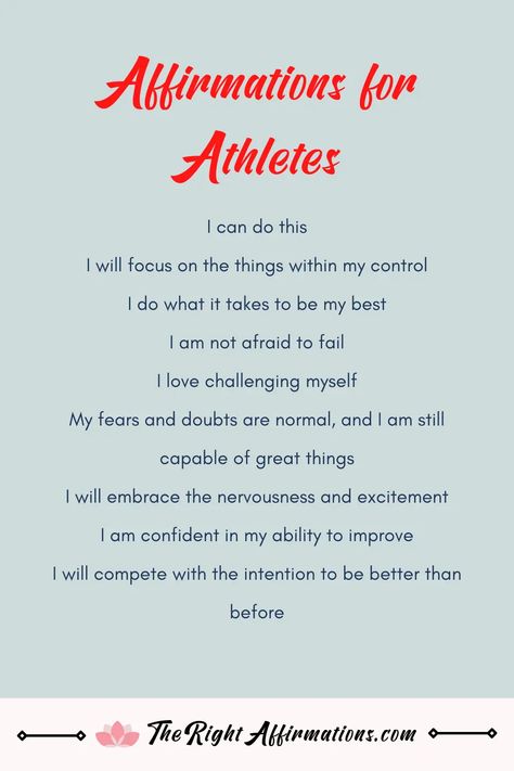 150 Affirmations for Athletes For Peak Performance - The Right Affirmations Sports Affirmations Inspirational Quotes, Advice For Athletes, Mental Toughness Affirmations, Cheerleading Affirmations, Prayers For Athletes Sports, Positive Sport Affirmations, Athlete Encouragement Quotes, Prayer For Track Meet, Goals For Athletes