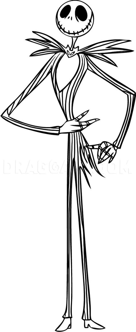 How To Draw Jack Skellington, Step by Step, Drawing Guide, by Dawn | dragoart.com Jack Skellington Drawing, Jack Nightmare Before Christmas, Helloween Wallpaper, Nightmare Before Christmas Drawings, Jack The Pumpkin King, Image Halloween, Karakter Disney, Christmas Coloring Books, Christmas Coloring