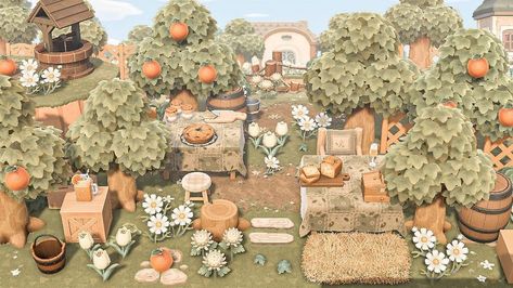 Orange Orchard, Cottagecore Animal Crossing, Acnh Cottagecore, Animal Crossing Guide, Acnh Design, Happy Home Designer, Inspiration Board Design, Island Theme, Acnh Inspo