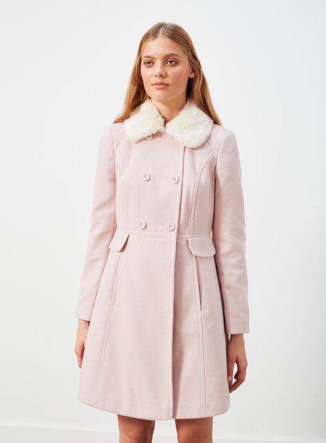 Pink Winter Coat, Collar Coat, Faux Fur Collar, Girly Fashion, Girly Outfits, Women's Coats, Fur Collar, Girly Girl, Fur Trim