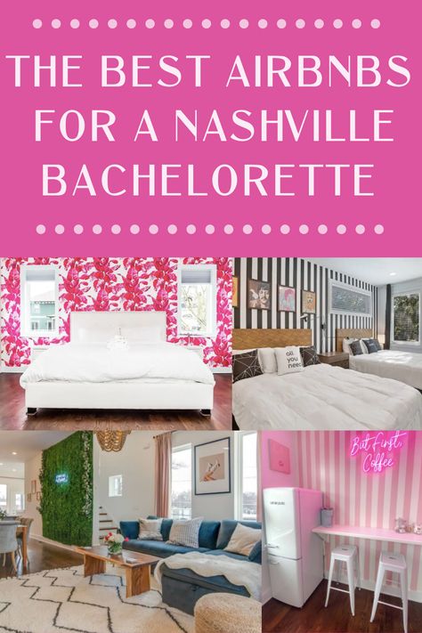 The best airbnbs for a Nashville bachelorette party. #nashville #bachelorette #bacheloretteparty #bestairbnbs Bachelorette Airbnb Nashville, Bachelorette City Ideas, Bachelorette Inspo Nashville, Bachelorette Air Bnb, Classy Nashville Bachelorette Party, Nashville Bach Party Themes, Nashville Bachelorette Decorations, Bachelorette In Nashville, Outer Banks Bachelorette Party