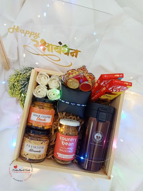 Rakhi hamper for brother. For order Message me on whatsapp no. +91-7837179462 Rakhi Hampers For Brothers, Roli Chawal Platter, Rakhi Hampers, Handmade Hamper, Diwali Gift Box, Buddhism Wallpaper, Diwali Gifts, Raksha Bandhan, Gift Hampers