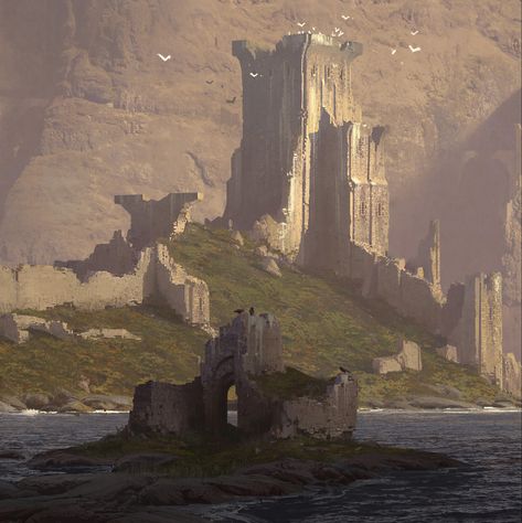 Castle Concept, Castle Island, How To Think, Fantasy Island, Fantasy City, Fantasy Castle, Fantasy Setting, Dungeons And Dragons Homebrew, Environment Design