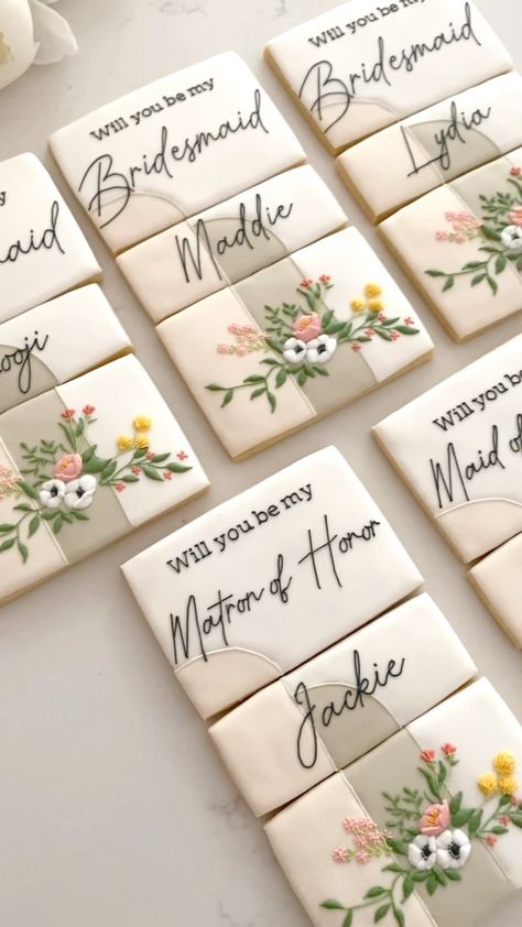 Will You Be My Bridesmaid Cookies, Be My Bridesmaid Cookies, Bridesmaid Proposal Cookies, Proposal Cookies, Bridesmaid Cookies, Rust Wedding, Bridal Shower Cookies, Shower Cookies, Creative Cookies