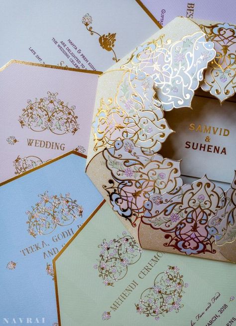 The Most Unique Invitations We Spotted Which Are Perfect To Take Inspiration From! | WedMeGood Pakistani Wedding Invitations, Traditional Indian Wedding Cards, Wedding Invitations Indian, Invitation Card Sample, Wedding Card Wordings, Lotus Wedding, Indian Invitation Cards, Wedding Card Design Indian, Unique Wedding Cards