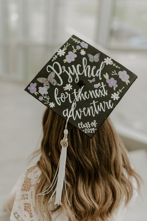 Graduation Cap Design Psychology Psychology Graduation Cap, Flower Graduation Cap, Design Psychology, Creative Graduation Caps, College Grad Cap Ideas, Grad Cap Decorated, Graduation Cap Decoration Diy, Custom Graduation Caps, High School Graduation Cap