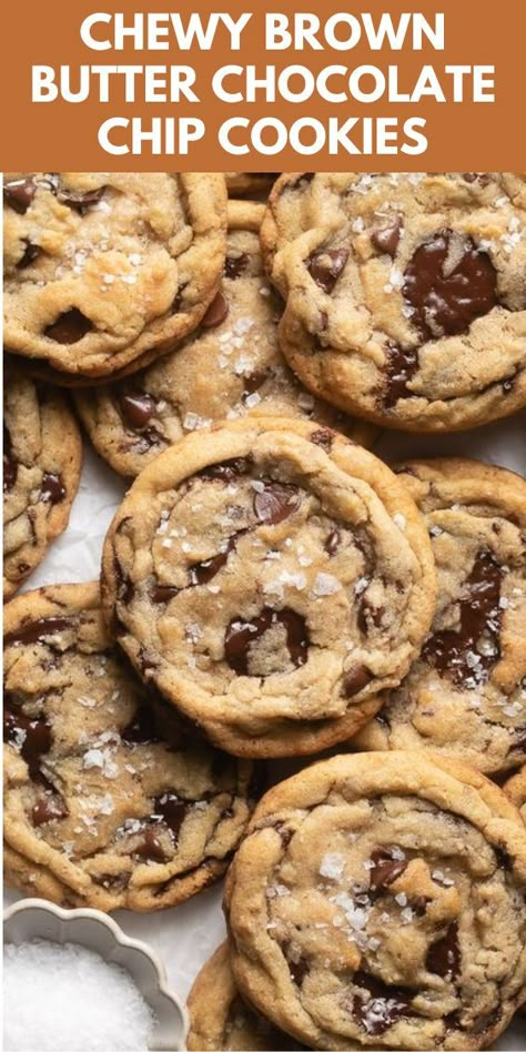 This brown butter chocolate chip cookies recipe is a must-try for cookie lovers! The brown butter adds a deep, caramelized flavor that pairs perfectly with the chocolate chips. With a crisp outside and soft, gooey inside, these cookies are perfect for any occasion. Whether you're baking for a party or just craving a sweet treat, these brown butter chocolate chip cookies are sure to be a hit! 2 Day Chocolate Chip Cookies, Brown Butter Chocolate Chip Cookies With Toffee, Chocolate Chip Cookies Recipe Crispy, Gourmet Cookies Chocolate Chip, Baking Recipes With Chocolate Chips, Brown Butter Chocolate Chip Cookies Gluten Free, Chocolate Chip Cookies Recipe Aesthetic, Sourdough Discard Chocolate Chip Cookies With Brown Butter, Brown Butter Heath Cookies