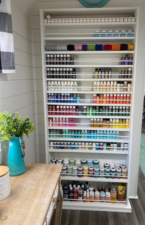 Paint Storage Ideas Acrylic, Diy Desk Storage Ideas, Ikea Art Studio Ideas, Paint Holder Diy Craft Rooms, Mica Powder Storage Ideas, Paint Brush Storage Ideas, Craft Room Paint Colors Inspiration, Craft Vinyl Storage Ideas, Diy Paint Organizer