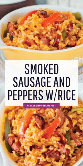 This smoked sausage and peppers with rice is easily one of our favorite weeknight meals! It all comes together in one-pot and it's so flavorful! #smokedsausage #sausage #rice #peppers #ricedinner #dinneridea #dinnerrecipe Sausage And Peppers With Rice, Smoked Sausage And Peppers, Sausage With Rice, Sausage Rice, Sausage Dinner, Smoked Sausage Recipes, Sausage Dishes, Rice Dinner, Sausage And Peppers