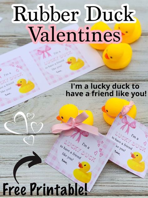 Rubber Duck Valentines attached to rubber duck toys. Rubber Duck Valentine, Duck Valentine, Moms Cooking, Lucky Duck, Printable Valentines Cards, Duck Toy, Rubber Ducks, Duck Recipes, Valentines Food