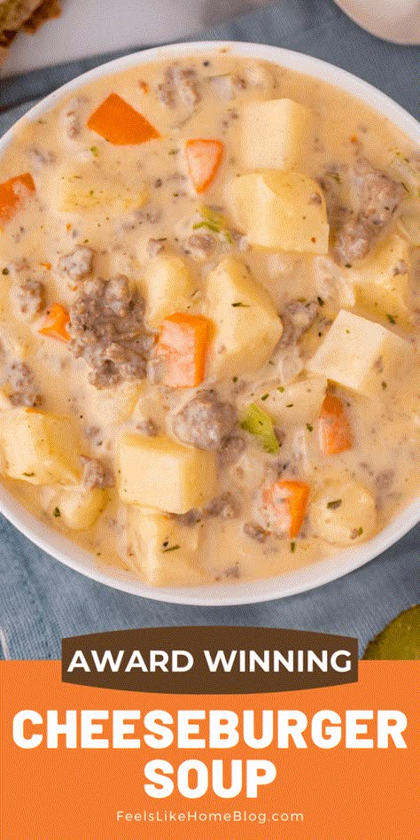 Hamburger Potato Soup, Cheeseburger Soup Recipe, Cheesy Soup, Cheese Burger Soup Recipes, Homemade Soup Recipe, Cheeseburger Soup, Comfort Soup, Delicious Soup Recipes, Easy Soups