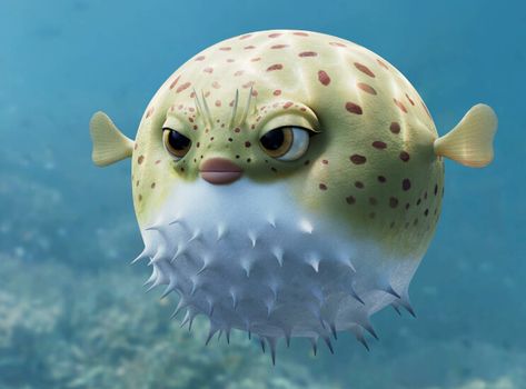 Pufferfish Art, Puffer Fish Cartoon, Water Animals Art, Romantic Animals, Desain Editorial, Puffer Fish, Cartoon Pictures, Angler Fish, Fish Drawings