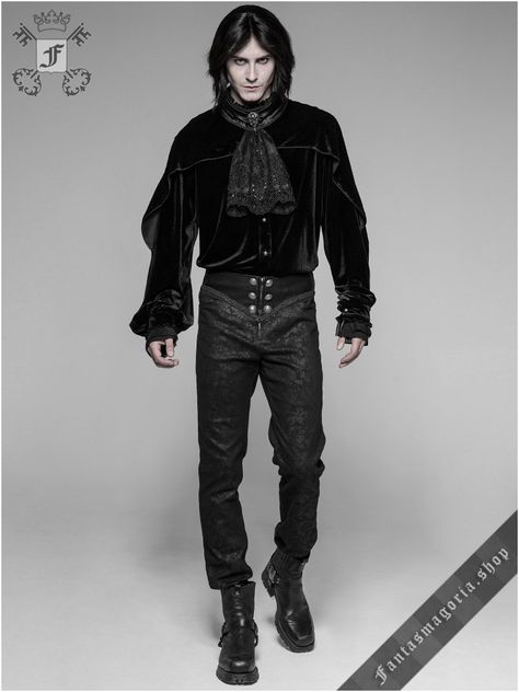 Punk Rave Romantic goth shirt WY-926/BK | Men's Gothic, Metal, Punk and Steampunk fashion clothing and accessories by Punk Rave, RQ-BL, Killstar and other alternative fashion brands Gothic Fashion Men, Rave Men, Gothic Trousers, Goth Pants, Gothic Pants, Goth Guys, Gothic Men, Goth Shirt, Romantic Goth