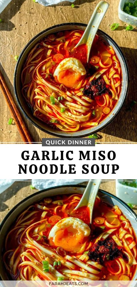 Asian Noodle Recipes Easy, Miso Noodle Soup, Asian Soup Recipes, Asian Dinner Recipes, Asian Noodle Recipes, Noodle Recipes Easy, Easy Asian Recipes, Asian Soup, Delicious Soup Recipes