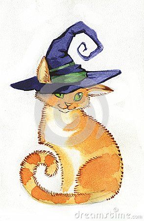 Ginger witch cat in a pointed hat Cat Witch Hat Tattoo, Witch Hat Tattoo, Cat Wearing Witch Hat, Cat Art Ideas, Tattoo Drawing Ideas, Hat Tattoo, Witch Cat, Bookmarks Handmade, New Tattoo