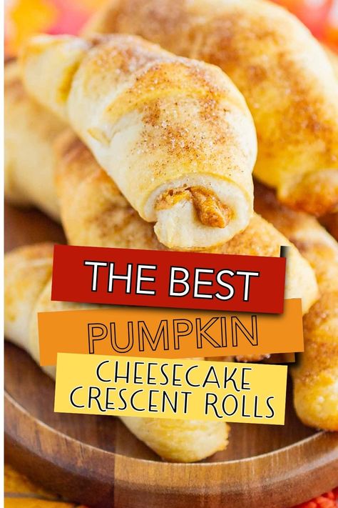 Pumpkin Cheesecake Crescent Rolls are a deliciously easy way to get your pumpkin fix for breakfast or dessert. Buttery crescent rolls are filled with a smooth pumpkin cream cheese mixture, baked until golden, and topped with sweet pumpkin spice sugar! Crescent Roll Pumpkin Dessert, Pumpkin Pie Crescent Rolls, Pumpkin Cresent Rolls, Pumpkin Cream Cheese Bars Crescent Rolls, Pumpkin Cresent Rolls Cream Cheeses, Pumpkin Cheesecake Puff Pastry, Pumpkin Cream Cheese Crescent Rolls, Pumpkin Cheesecake Bars Crescent Rolls, Pumpkin Cheesecake Crescent Rolls