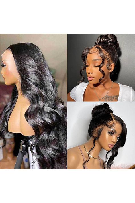 ELENINE 360 Transparent Lace Wigs Human Hair for Black Women Body Wave 360 Full Lace Frontal Glueless 180% Density Brazilian Pre Plucked Natural Hairline Wig (24inch, 360 frontal wig) 360 Frontal Wig, 360 Lace Frontal Wig, Full Lace Frontal, Hair For Black Women, 360 Frontal, 360 Wig, Wig Ideas, Natural Looking Wigs, Women Body