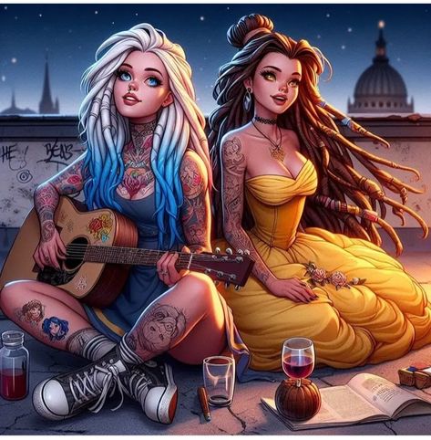 Dark Disney Princess Art, Emo Disney Princess, Steampunk Disney Princesses, Gothic Disney Princesses, Gothic Disney, Emo Disney, Dark Disney Princess, Disney Sleeve Tattoos, Disney Swag