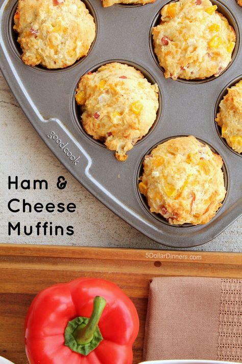 Freezer-Friendly Ham and Cheese Muffins - $5 Dinners Diced Ham Recipes, Ham And Cheese Muffins, Ham And Egg Casserole, Recipe For Ham, Leftover Breakfast, Egg Mcmuffin, Jo Cooks, Muffin Tin Recipes, Cheese Muffins