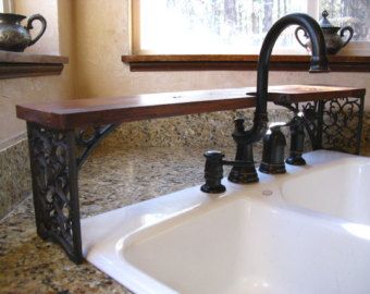 Ornate Over-the-Sink Shelf wrought-iron-look, cutout for faucet - works in tight spaces Custom Size! Over The Kitchen Sink Shelf, Over The Sink Shelf Kitchen, Shelf Above Kitchen Sink, Over The Sink Shelf Bathroom, Sink Shelf Bathroom, Shelf Over Sink, Over Sink Shelf, Sink Shelf Kitchen, Bathroom Shelf Ideas