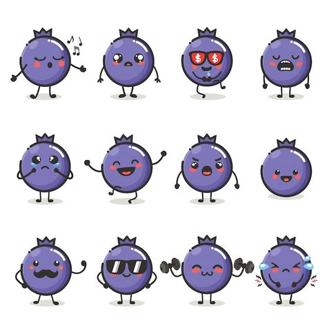 Cute Blueberry, Food Character, Fruit Character, Create A Comic, Cartoon Fruit, Fruit Cartoon, Blueberry Fruit, Food Cartoon, Vector Food