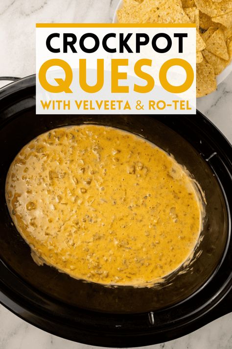 Ground Beef Queso Dip (Slow Cooker & Skillet) Ground Beef Queso Dip, Ground Beef Queso, Beef Queso Dip, Slow Cooker Queso, Slow Cooker Mexican Recipes, Crock Pot Queso, Easy Fall Dinner Recipes, Rotel Recipes, Slow Cooker Mexican