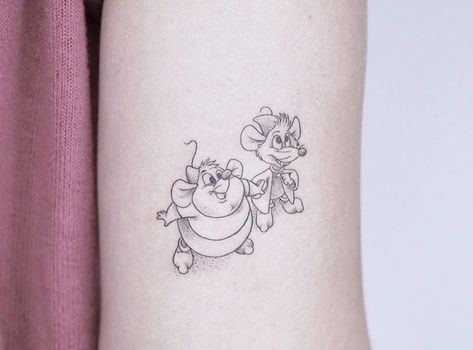 Disney Pair Tattoos, Disney Gus Gus Tattoo, Jaq And Gus Tattoo, Cinderella Jaq And Gus Tattoo, Simple Cinderella Tattoo, Lumiere And Cogsworth Tattoo, Gus Gus Tattoo Cinderella, Cinderella Mice Tattoo, Small Cinderella Tattoos