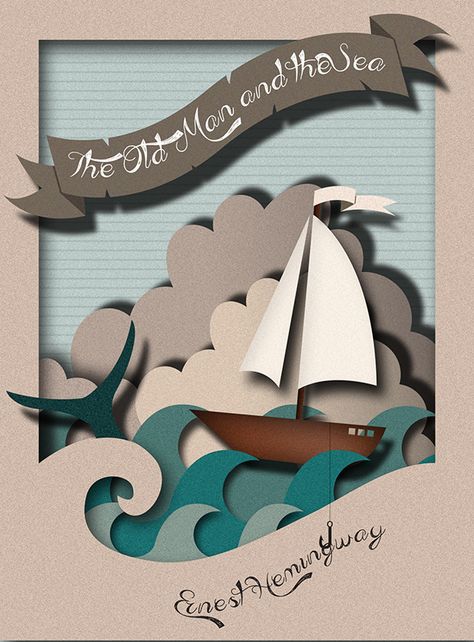 Book Cover: 'The Old Man and the Sea' on Behance Arte Pop Up, Cut Paper Illustration, Paper Cutout Art, 3d Paper Art, Paper Engineering, Paper Illustration, Paper Art Craft, Paper Artwork, Paper Cut Art