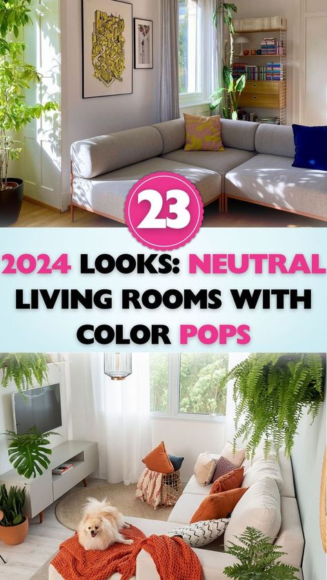 See how simple color splashes can redefine neutral living spaces in 2024. Perfect for homeowners seeking a chic yet lively atmosphere! Cozy Living Rooms With Color, Bold Color Living Room, Splash Of Color Living Room, Minimalist Living Room With Color, Neutral Home With Pops Of Color, How To Add Color To A Neutral Room, White Living Room With Pops Of Color, Pops Of Color Living Room, Adding Color To Neutral Living Room