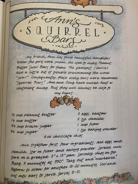 Squirrel Bars recipe from Just Add Thyme cookbook Peanut Butter Swirl bars Chewy Nutty Squirrel Bars, Squirrel Cookies, Travel Meals, 1960s Food, Victorian Recipes, Easy Dessert Bars, Cookie Board, Smart Cookies, Written Recipes