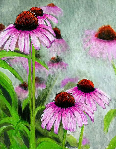 Purple Coneflower Painting, Echinacea Painting, Watercolor Coneflower, Coneflower Painting, Cornflower Art, Whimsical Art Paintings, Acrylic Painting Flowers, Abstract Floral Paintings, Canvas Painting Designs