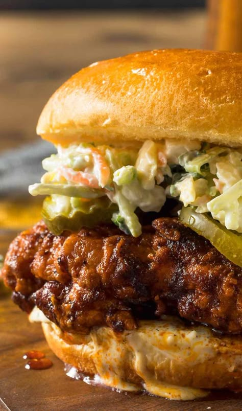 Oh man, if you love Nashville Hot Chicken as much as I do, you've got to try making this! The recipe is for a sandwich but it's just as delicious served open-faced or skip the bun and add a southern-style side or two. The sauce is to die for!! #thewickednoodle #nashville #chickenrecipes #sandwich Nashville Fried Chicken, Nashville Hot Chicken Sandwich, Nashville Hot Chicken Recipe, Hot Chicken Recipe, Nashville Chicken, Hot Chicken Sandwiches, Nashville Hot Chicken, Nashville Hot, Chicken Sandwich Recipes