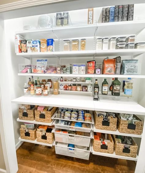 Canned Food Storage Ideas, Elfa Pantry, Understairs Cupboard, Hall Closet Organization, Food Storage Ideas, Pantry Designs, Pantry Organization Hacks, Pantry Redo, Kitchen Butlers Pantry