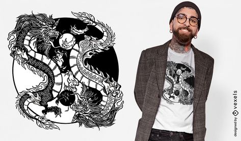 Dragon Creature, Two Dragons, Shirt Advertisement, Yin Yang Symbol, Frame Border Design, T Shirt Design Vector, Poster Layout, Graphic Tee Design, Design Ad